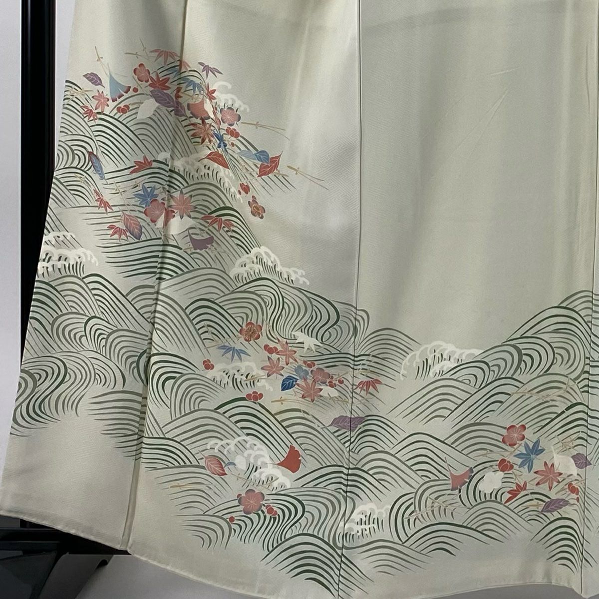 【庫存清倉】訪問服 身長161cm 袖長63cm S 雙層 松樹竹子梅花 波 金糸 淡綠 純蠶絲 名品級