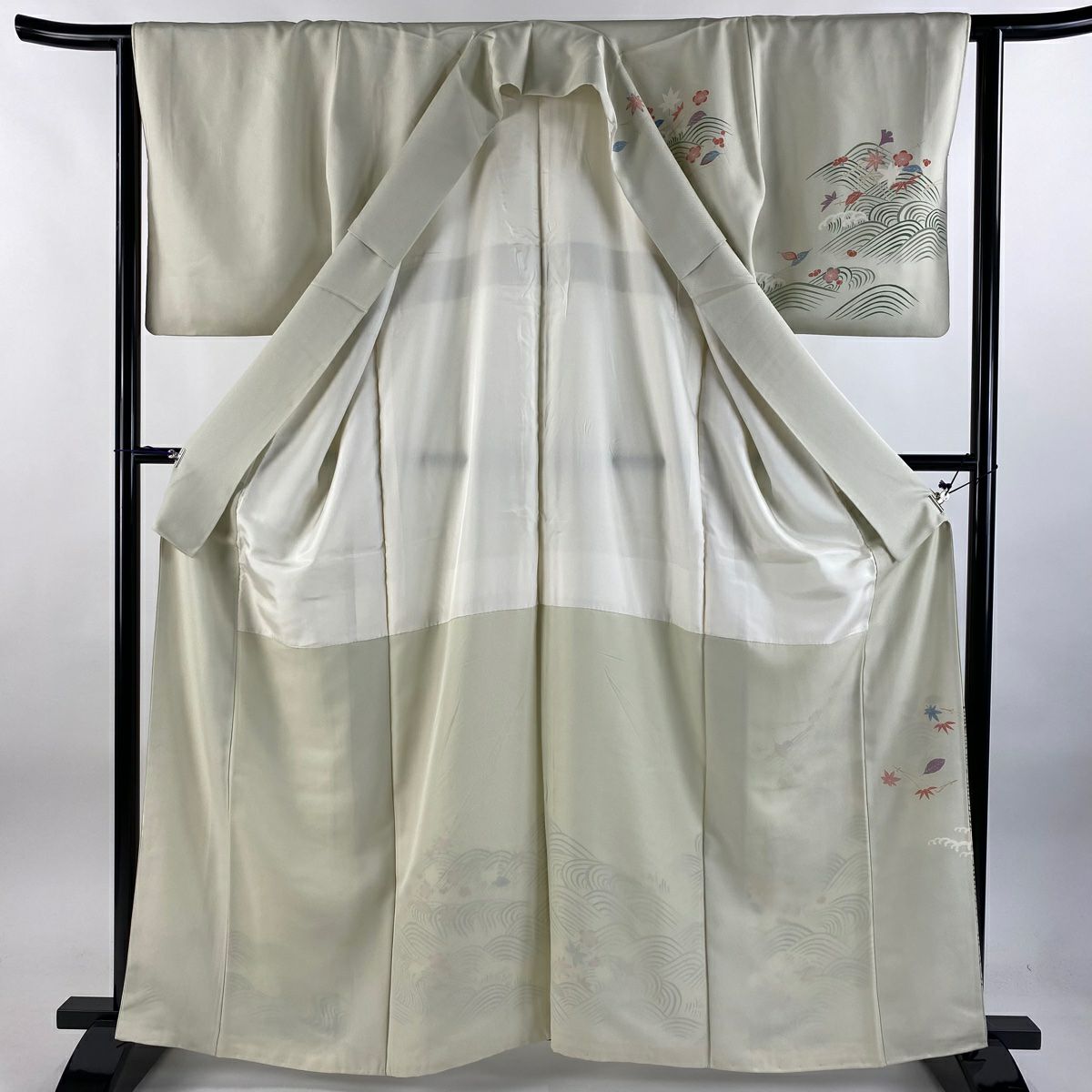 【庫存清倉】訪問服 身長161cm 袖長63cm S 雙層 松樹竹子梅花 波 金糸 淡綠 純蠶絲 名品級