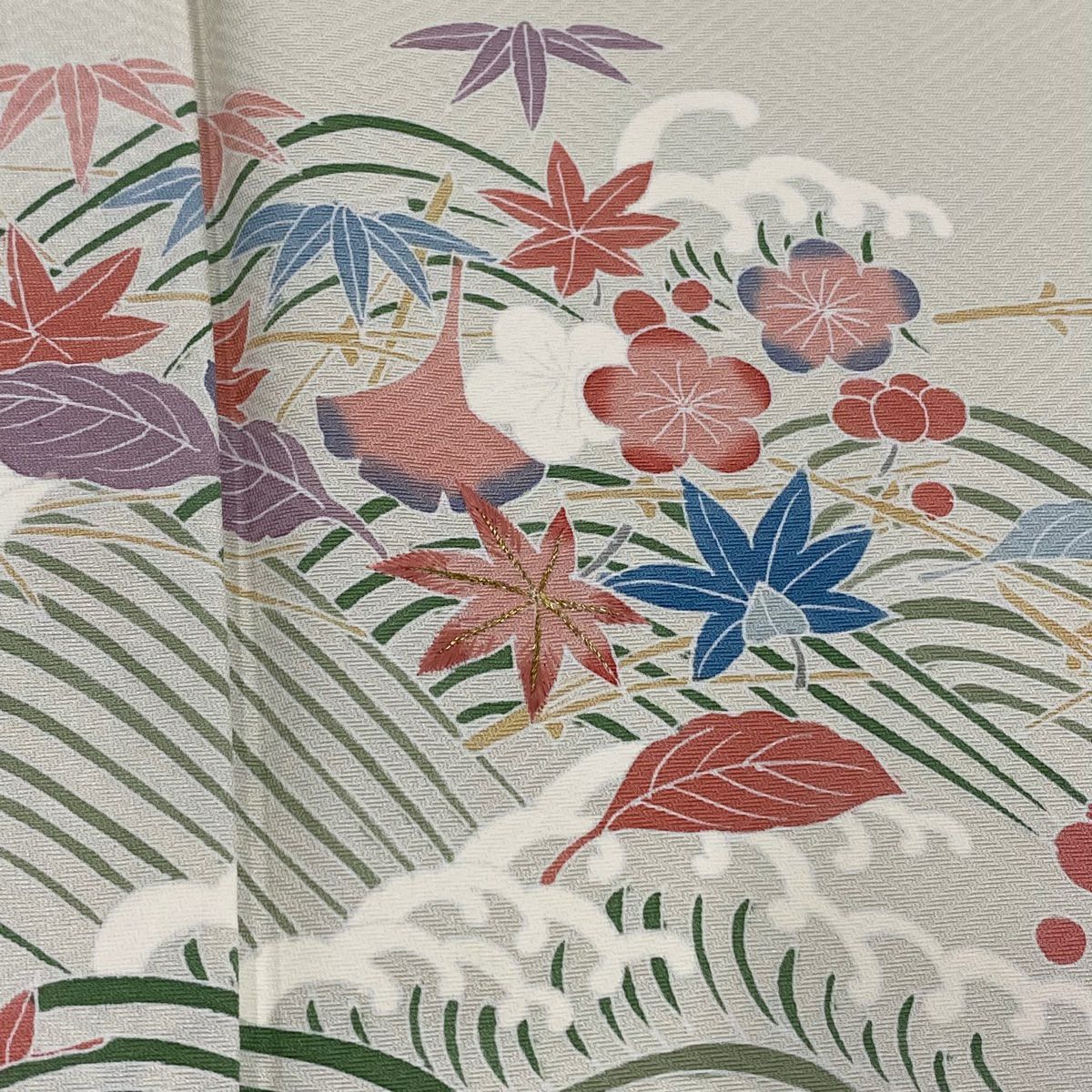 【庫存清倉】訪問服 身長161cm 袖長63cm S 雙層 松樹竹子梅花 波 金糸 淡綠 純蠶絲 名品級