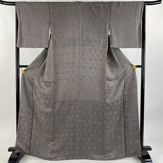 【庫存清倉】 【美品】 小紋 身長166cm 袖長65cm M 雙層 小花 深綠 純蠶絲 名品級