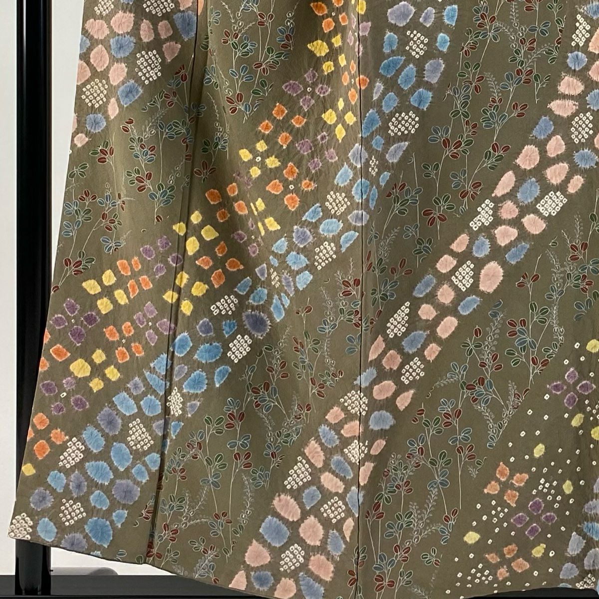 【庫存清倉】訪問服 身長155cm 袖長67cm M 雙層 萩花 絞染 灰茶 純蠶絲 名品級