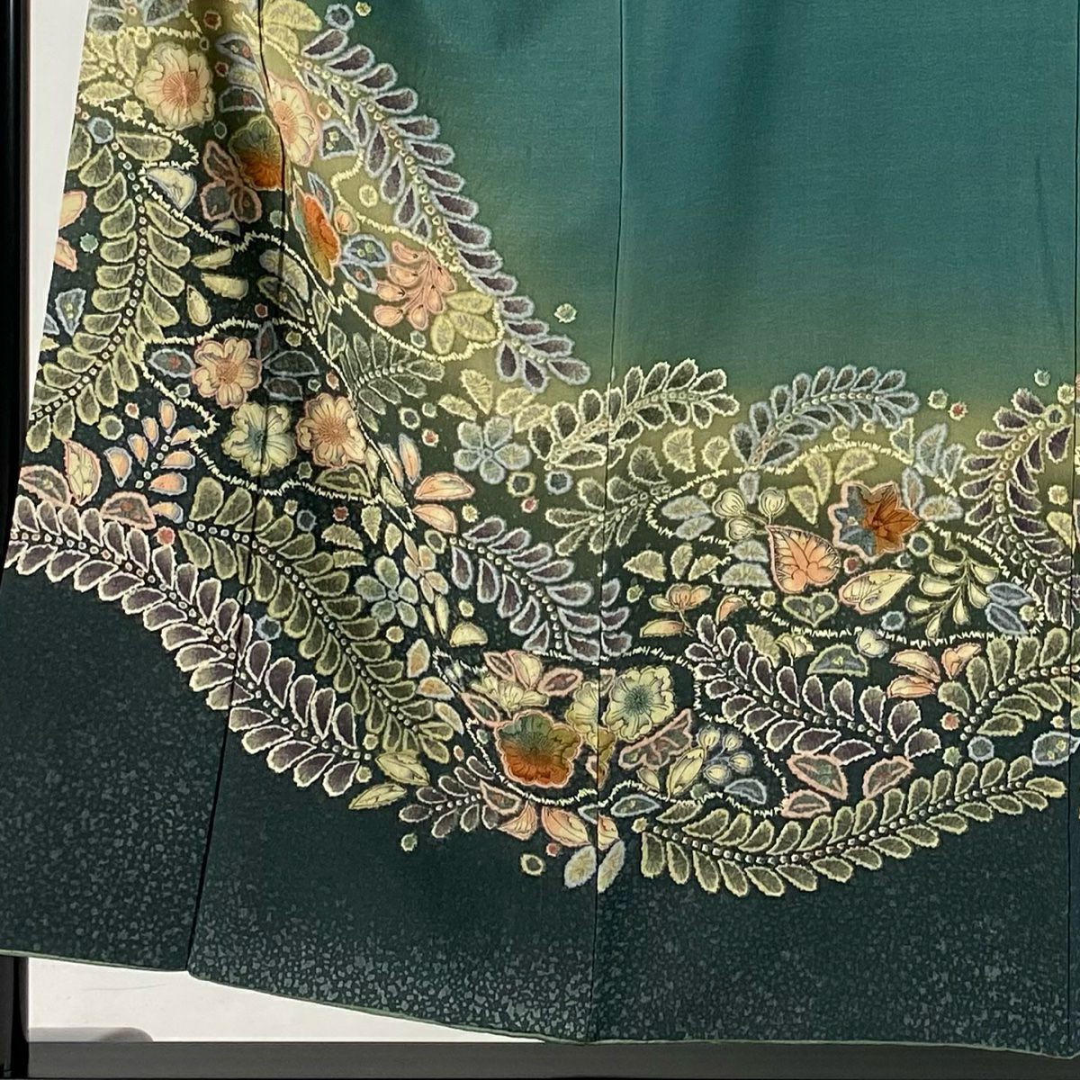 【庫存清倉】訪問服 身長154cm 袖長66cm M 雙層 落款有 辻花染 漸層 綠 純蠶絲 名品級