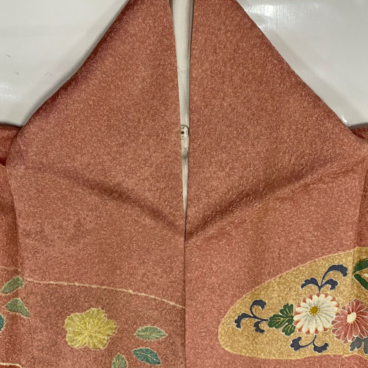 【庫存清倉】訪問服 身長161cm 袖長65.5cm M 雙層 草花紋紋 雪輪 金銀彩 鮭粉色 純蠶絲 名品級