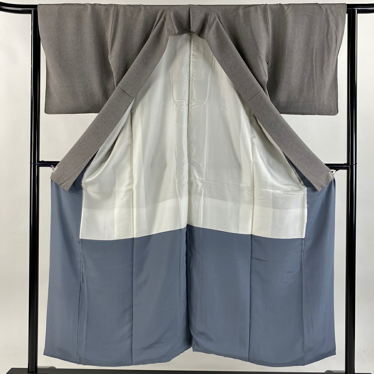 【庫存清倉】 【美品】 江戶小紋 身長151.5cm 袖長62.5cm S 雙層 保科土山 落款あり 鮫 灰色 純蠶絲 名品級 一つ紋