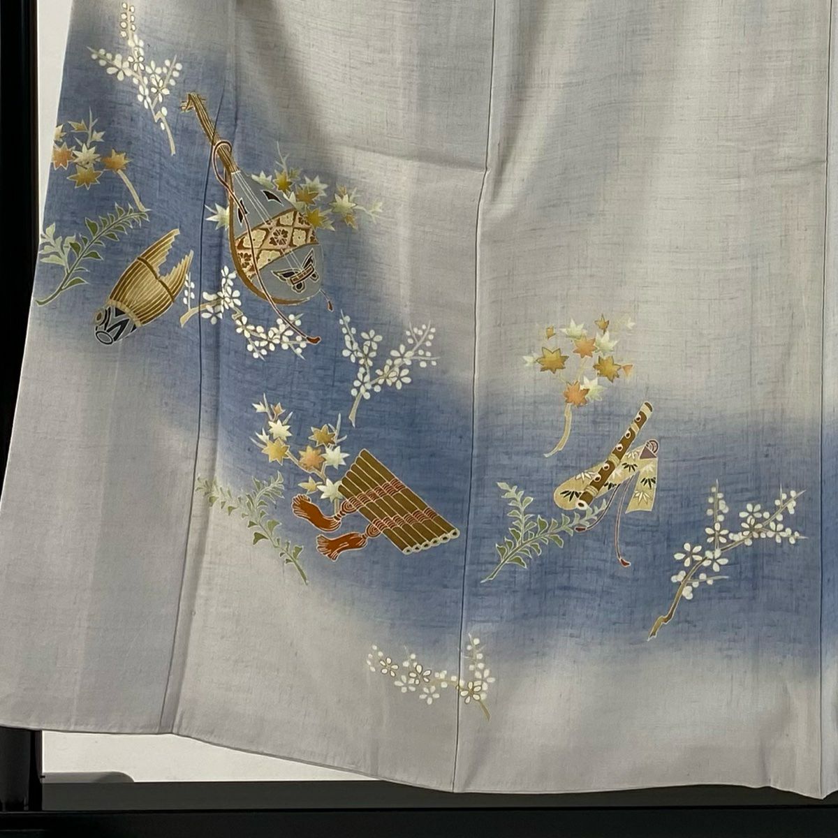 【庫存清倉】 付下 身長155cm 袖長63cm S 雙層 紬織織 樂器 枝花 金彩裝飾 漸層 灰色 純蠶絲 名品級