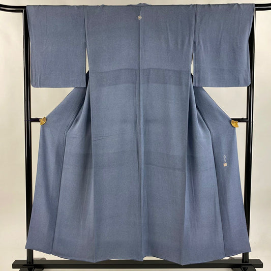 【庫存清倉】 江戶小紋 身長153cm 袖長65cm M 雙層 落款 鮫 青灰 純蠶絲 名品級 一個紋