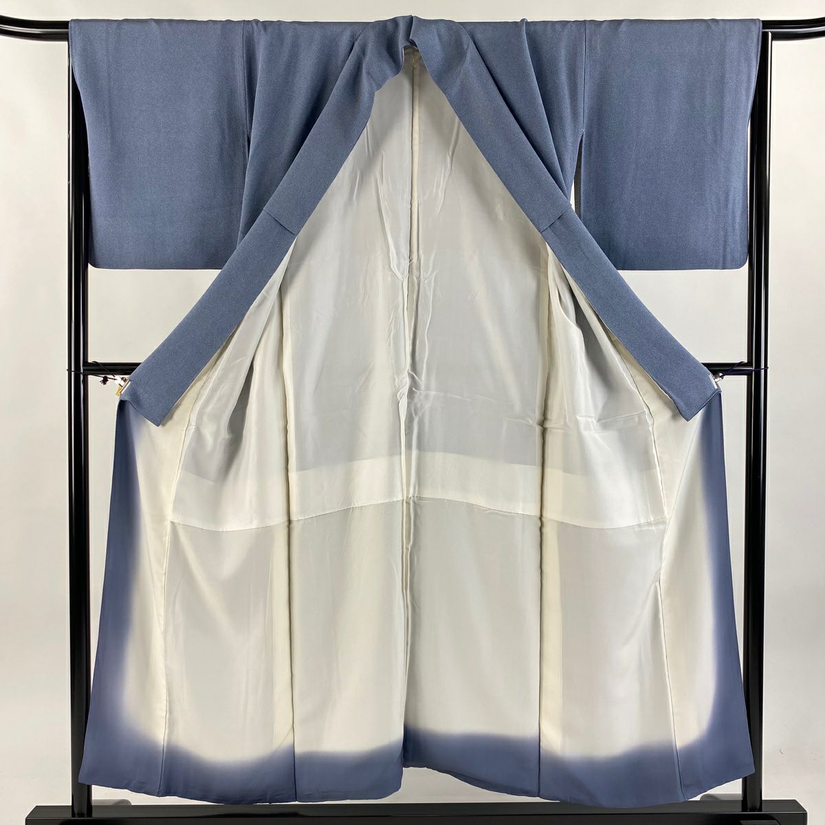 【庫存清倉】 江戶小紋 身長153cm 袖長65cm M 雙層 落款 鮫 青灰 純蠶絲 名品級 一個紋