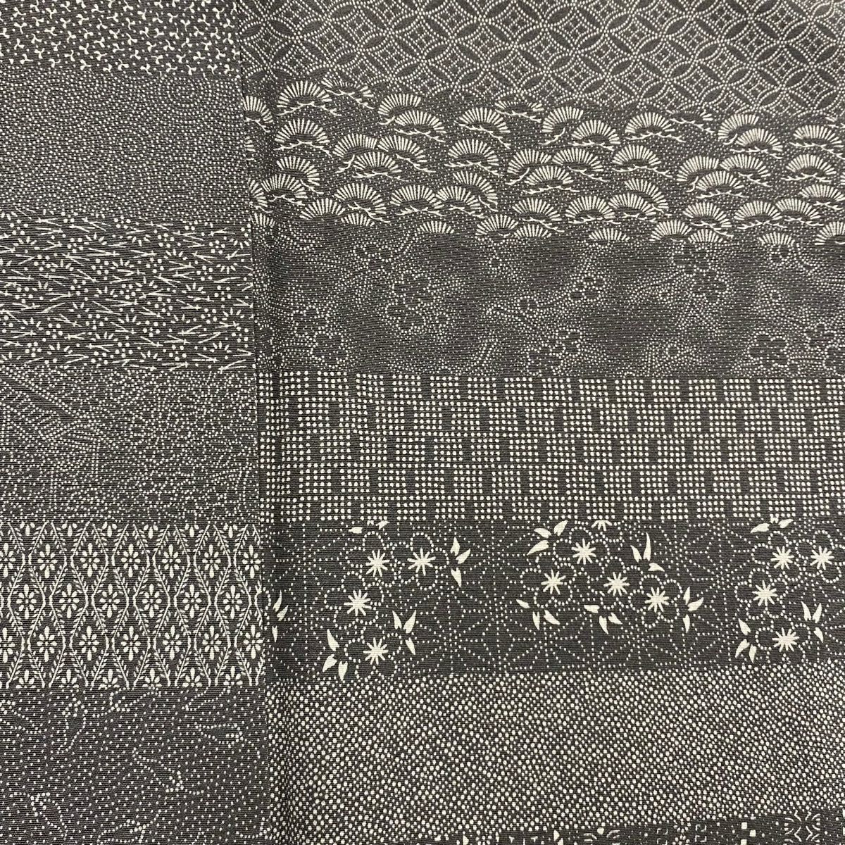 【庫存清倉】 【美品】 小紋 身長155.5cm 袖長65cm M 雙層 落款あり 段紋 梅花 灰 純蠶絲 名品級