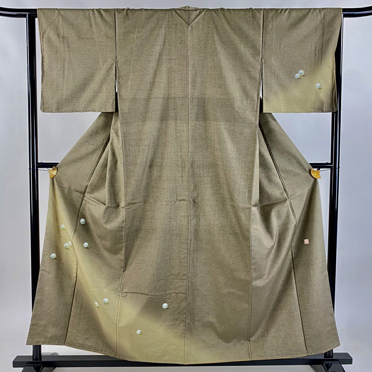 【庫存清倉】 【美品】 付下 身長157.5cm 袖長64cm M 雙層 五月綠 紬織織 地落款 真的 珍珠 漸層 灰茶 純蠶絲 名品級