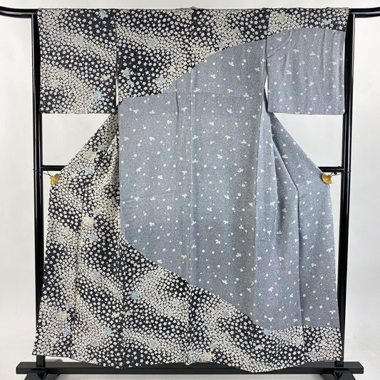 【庫存清倉】訪問服 身長157cm 袖長62cm S 雙層 楓花 黑灰 純蠶絲 名品級