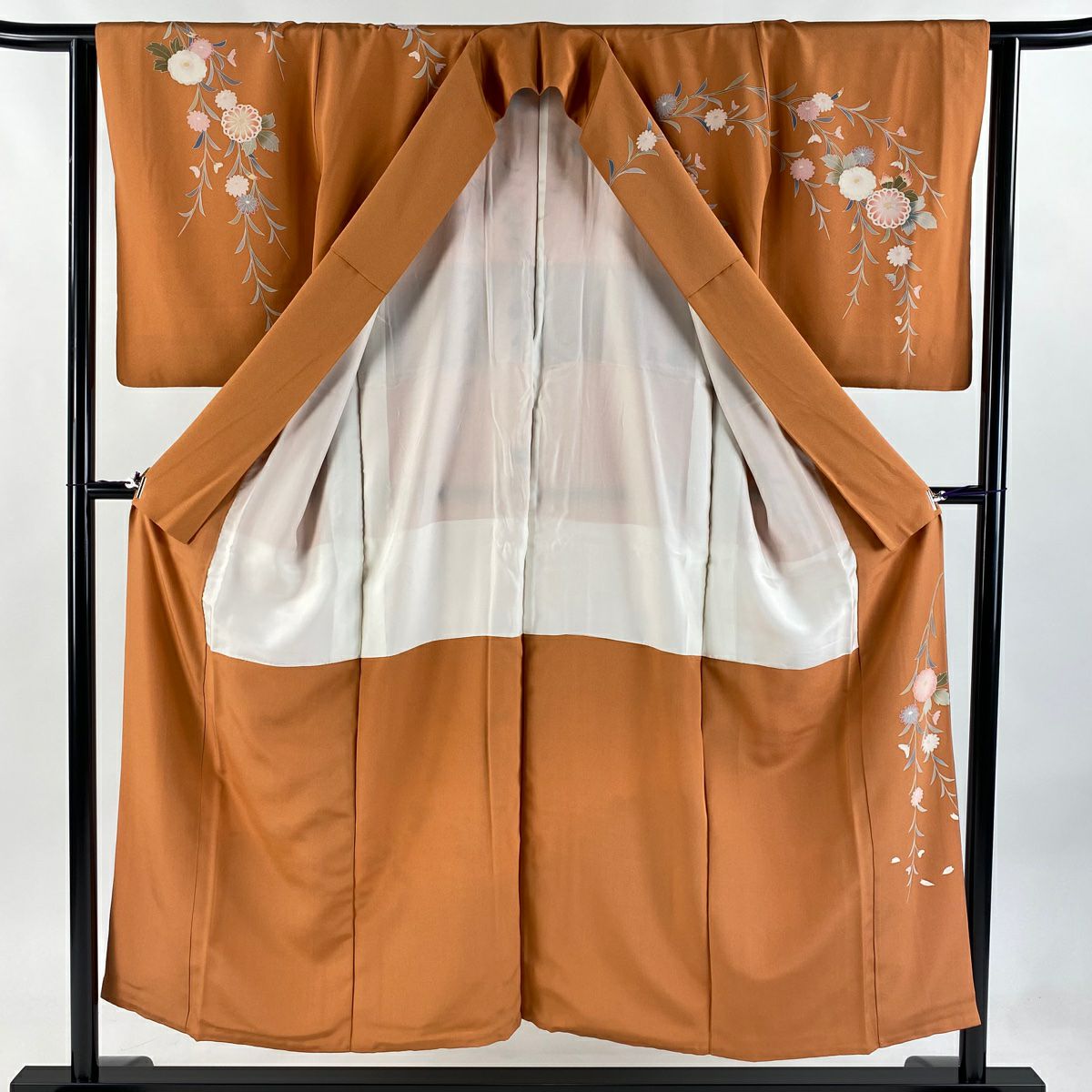 【庫存清倉】 【美品】 訪問服 身長151.5cm 袖長63cm S 雙層 落款 菊花花瓣 染分 逐漸淡化 橙色 純蠶絲 名品級