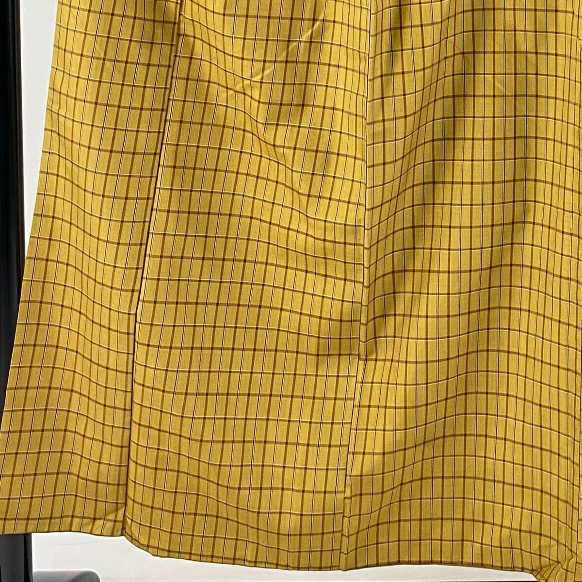 【庫存清倉】 【美品】 紬織 身長154.5cm 袖長62cm S 雙層 格子 黃土 純蠶絲 名品級