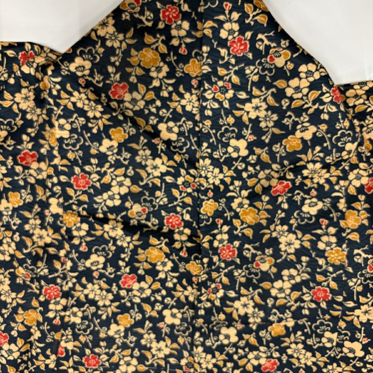 【美品】 小紋 身長164cm 袖長63cm S 雙層 草花紋紋 地紋 深藍 化纖 優品級