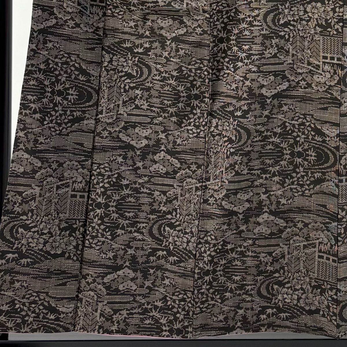 【美品】 紬織 身長157cm 袖長63cm S 雙層 流水 松樹 焦茶 純蠶絲 優品級