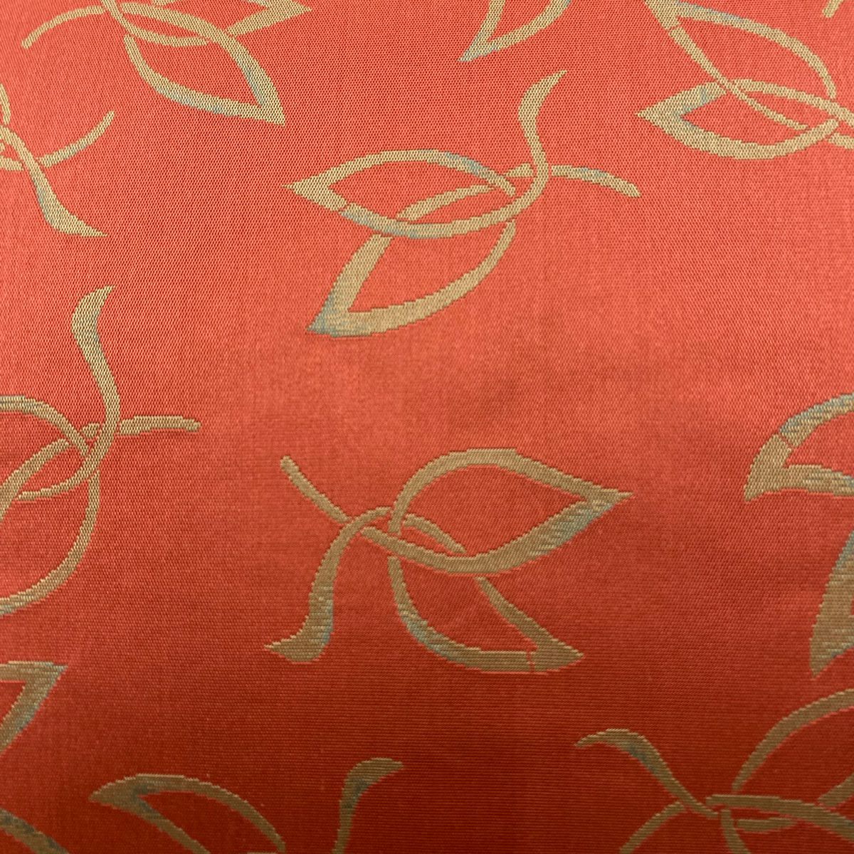【美品】 袋帶 名古屋帶 優品級 葉紋 幾何圖案 茜 純蠶絲