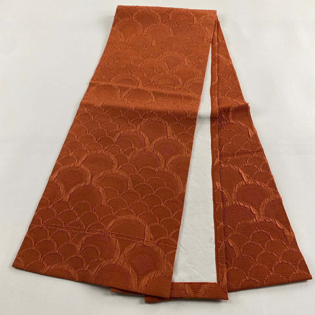 【美品】 開口名古屋帶 優品級 青海波 紅茶 純蠶絲