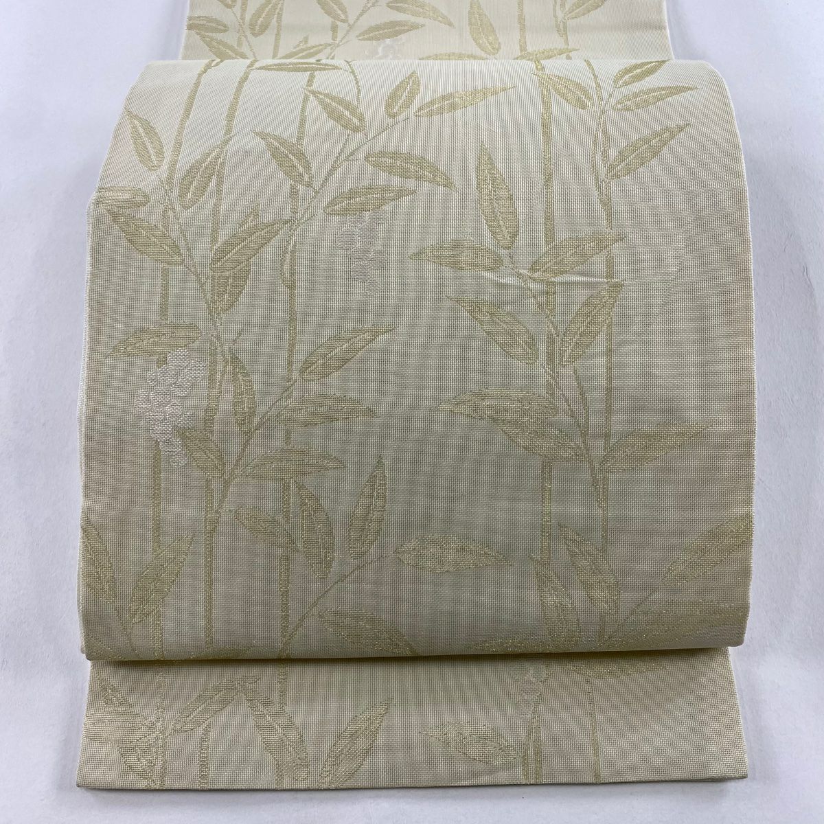開口名古屋帶 優品級 夏帶 紗 葉與果 金絲 淺黃 純蠶絲