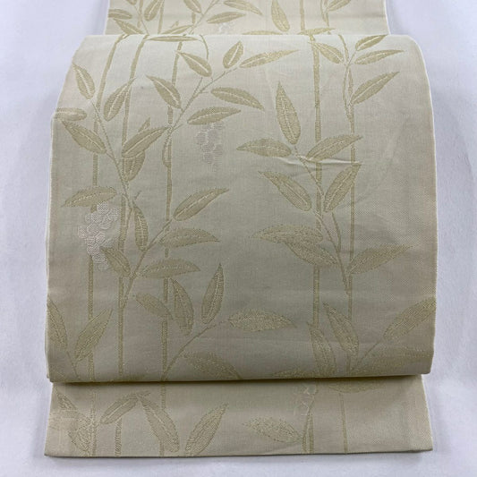 開口名古屋帶 優品級 夏帶 紗 葉與果 金絲 淺黃 純蠶絲