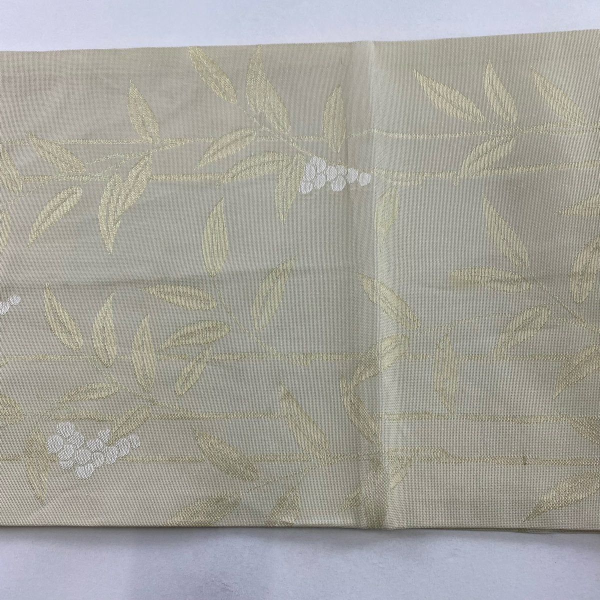 開口名古屋帶 優品級 夏帶 紗 葉與果 金絲 淺黃 純蠶絲