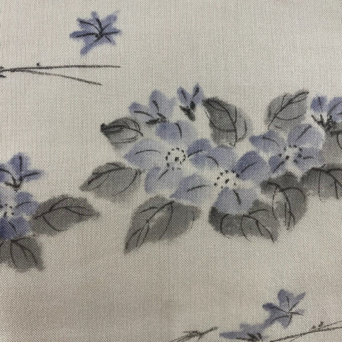 名古屋帶 優品級 落款 夏帶 紗 草花紋 松樹葉 奶油色 純蠶絲