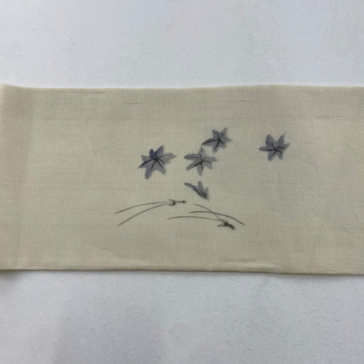 名古屋帶 優品級 落款 夏帶 紗 草花紋 松樹葉 奶油色 純蠶絲