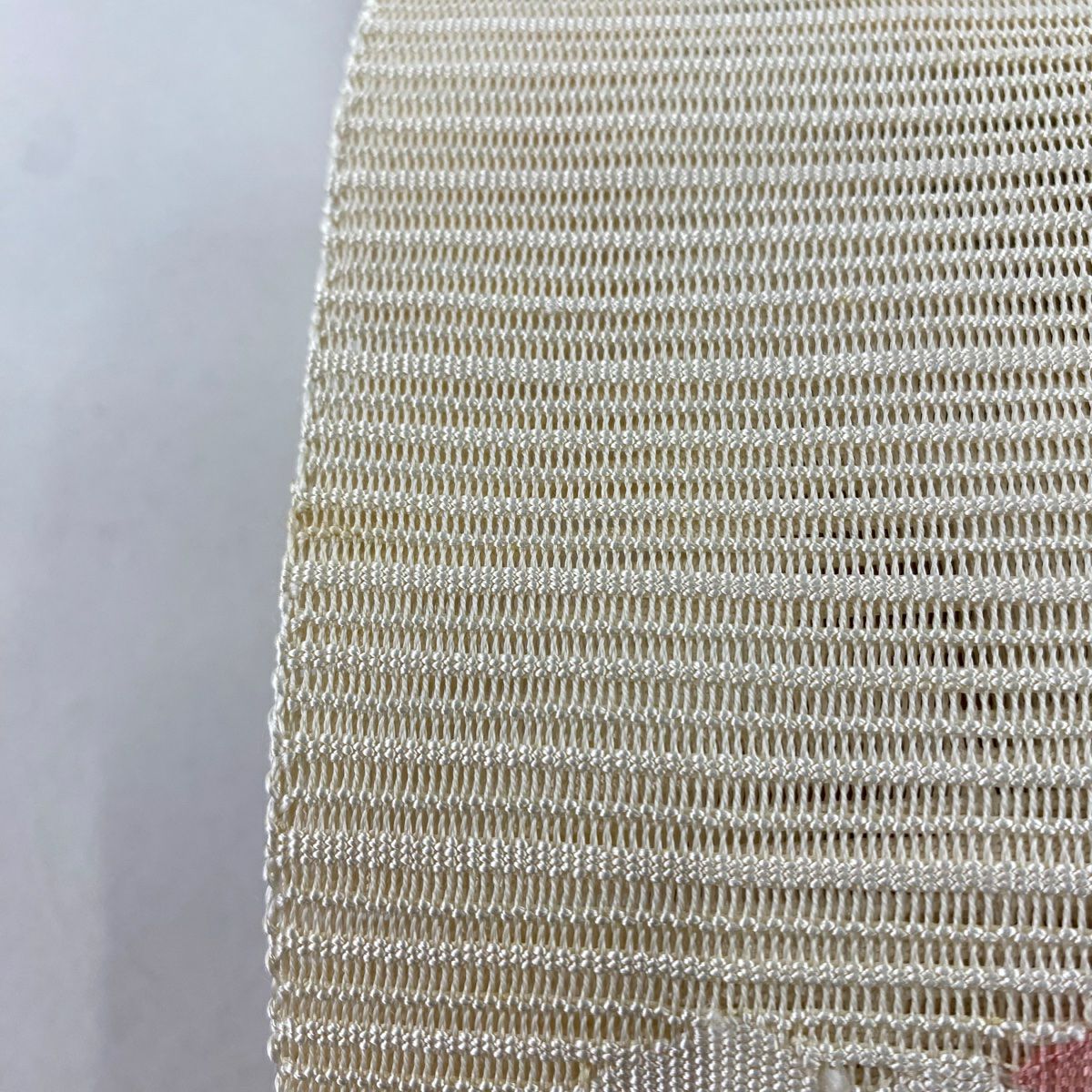 名古屋帶 優品級 夏帶 絽 八寸名古屋帶 扇子面 草花紋 金銀彩 米色 純蠶絲