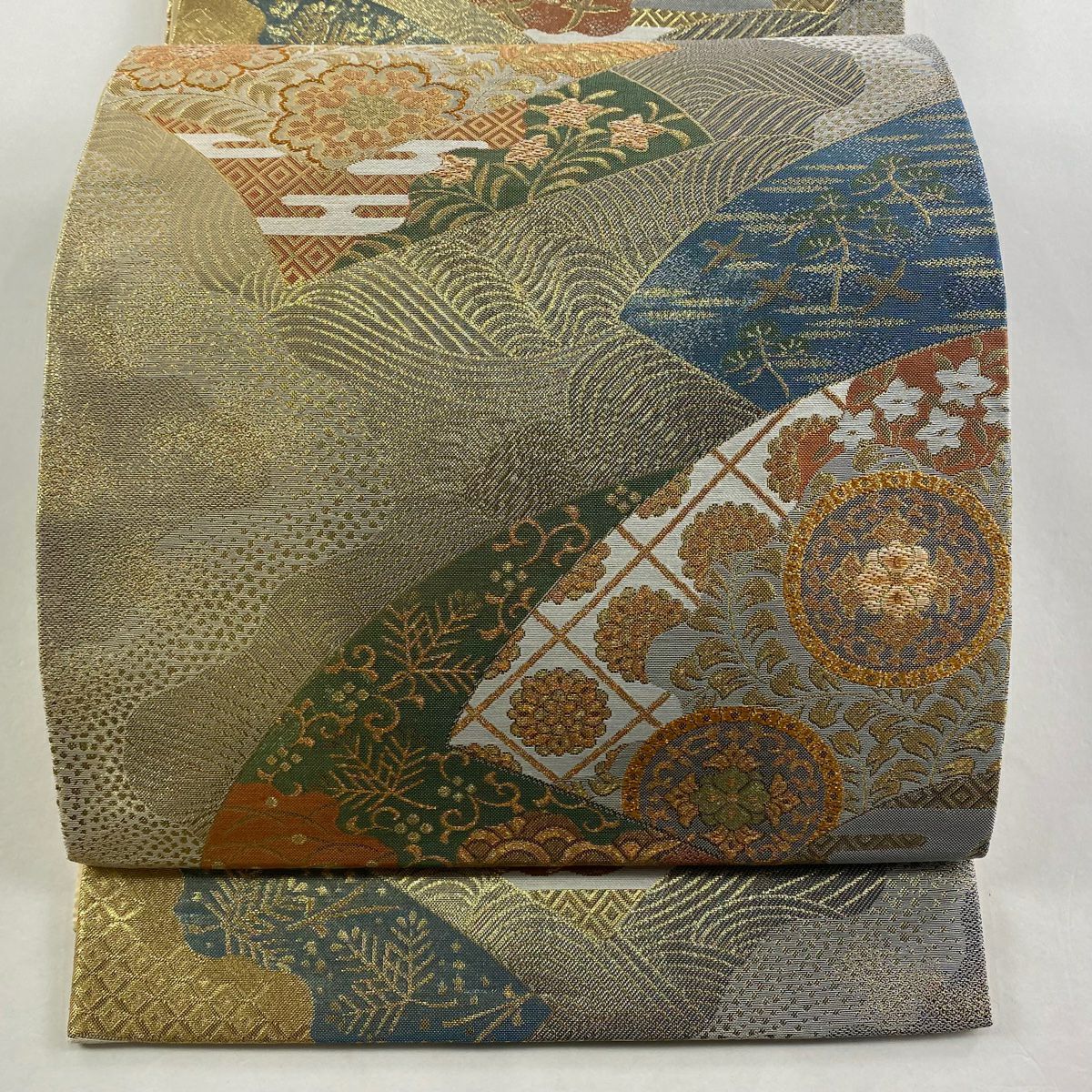 【美品】 袋帶 秀品級 華紋 波 金絲 金金箔 金色 六通 純蠶絲