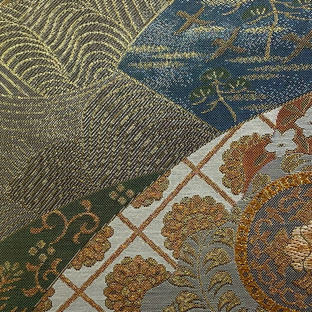 【美品】 袋帶 秀品級 華紋 波 金絲 金金箔 金色 六通 純蠶絲