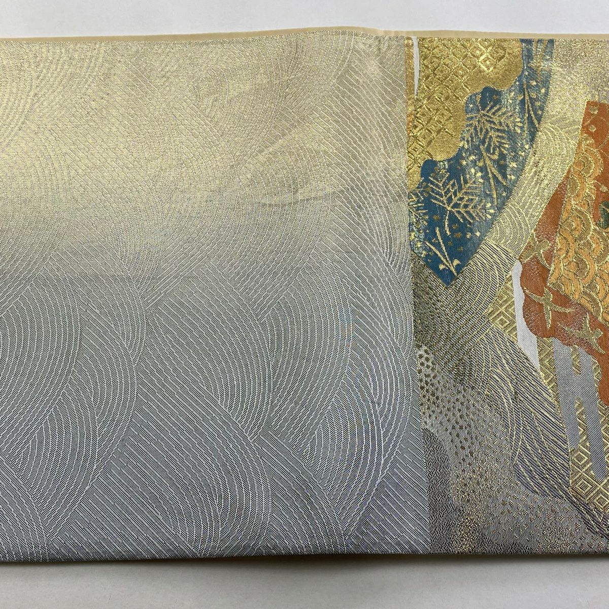 【美品】 袋帶 秀品級 華紋 波 金絲 金金箔 金色 六通 純蠶絲