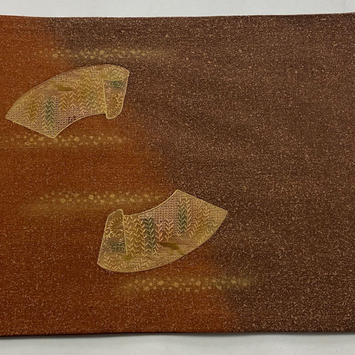 袋帶 秀品級 貝桶 草花紋紋 刺繡 金彩裝飾 茶 純蠶絲