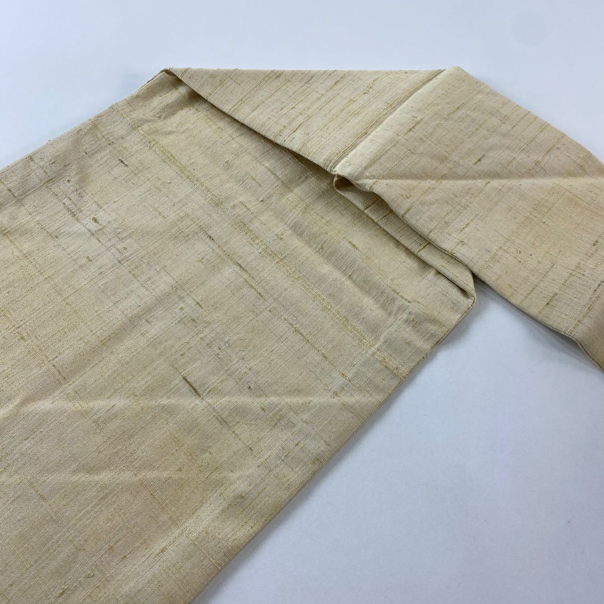 名古屋帶 秀品級 紬織織 幾何學圖案 米色 純蠶絲