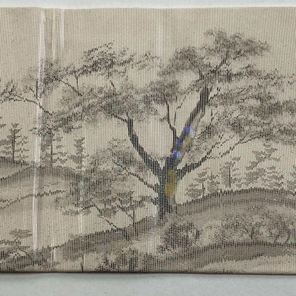 名古屋帶 秀品級 風景 家屋 螺鈿金金箔 金金箔 奶油色 純蠶絲