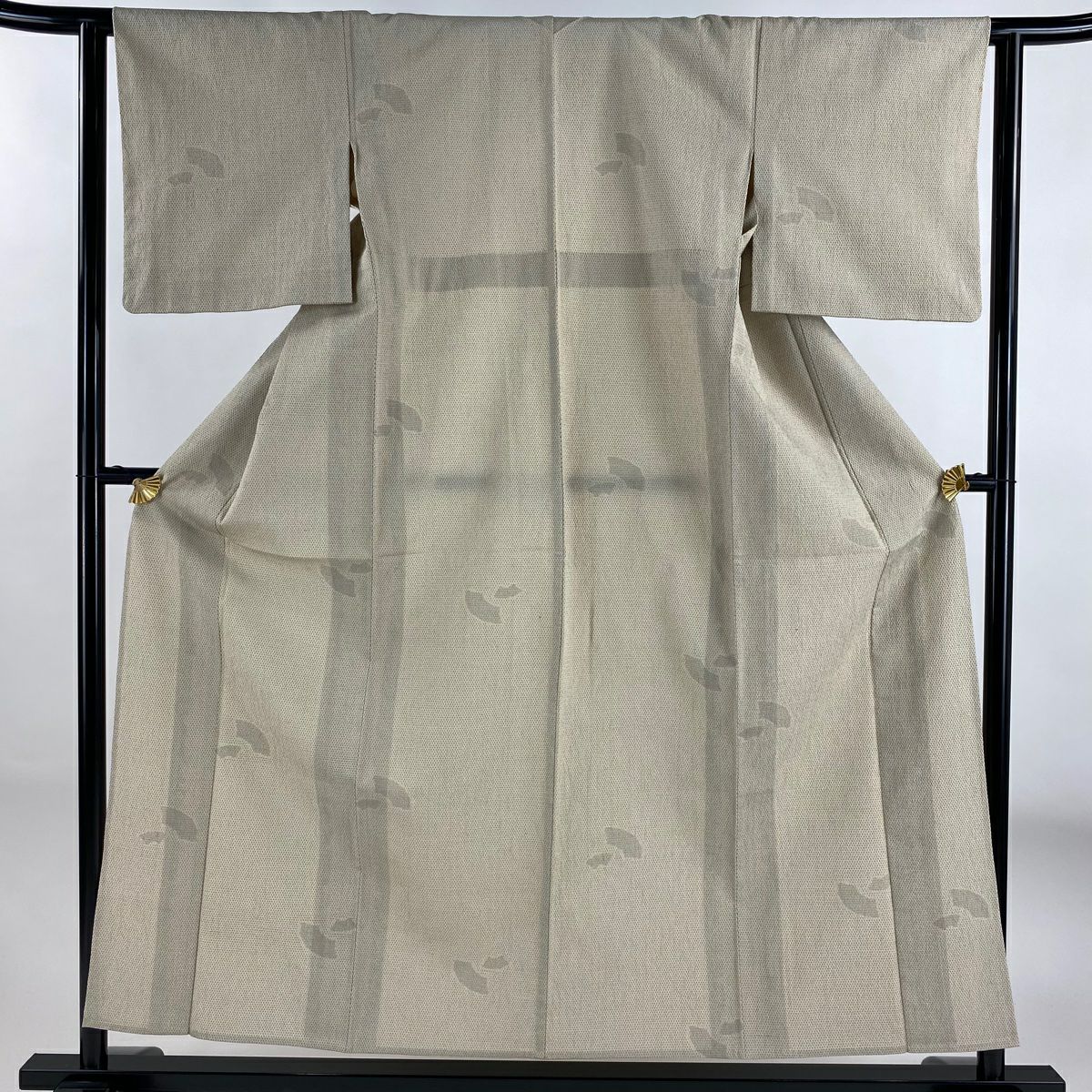 【美品】 紬織 身長156cm 袖長62.5cm S 單層 扇子面 龜甲絣 米色 純蠶絲 優品級