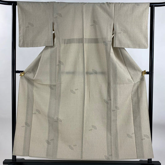 【美品】 紬織 身長156cm 袖長62.5cm S 單層 扇子面 龜甲絣 米色 純蠶絲 優品級
