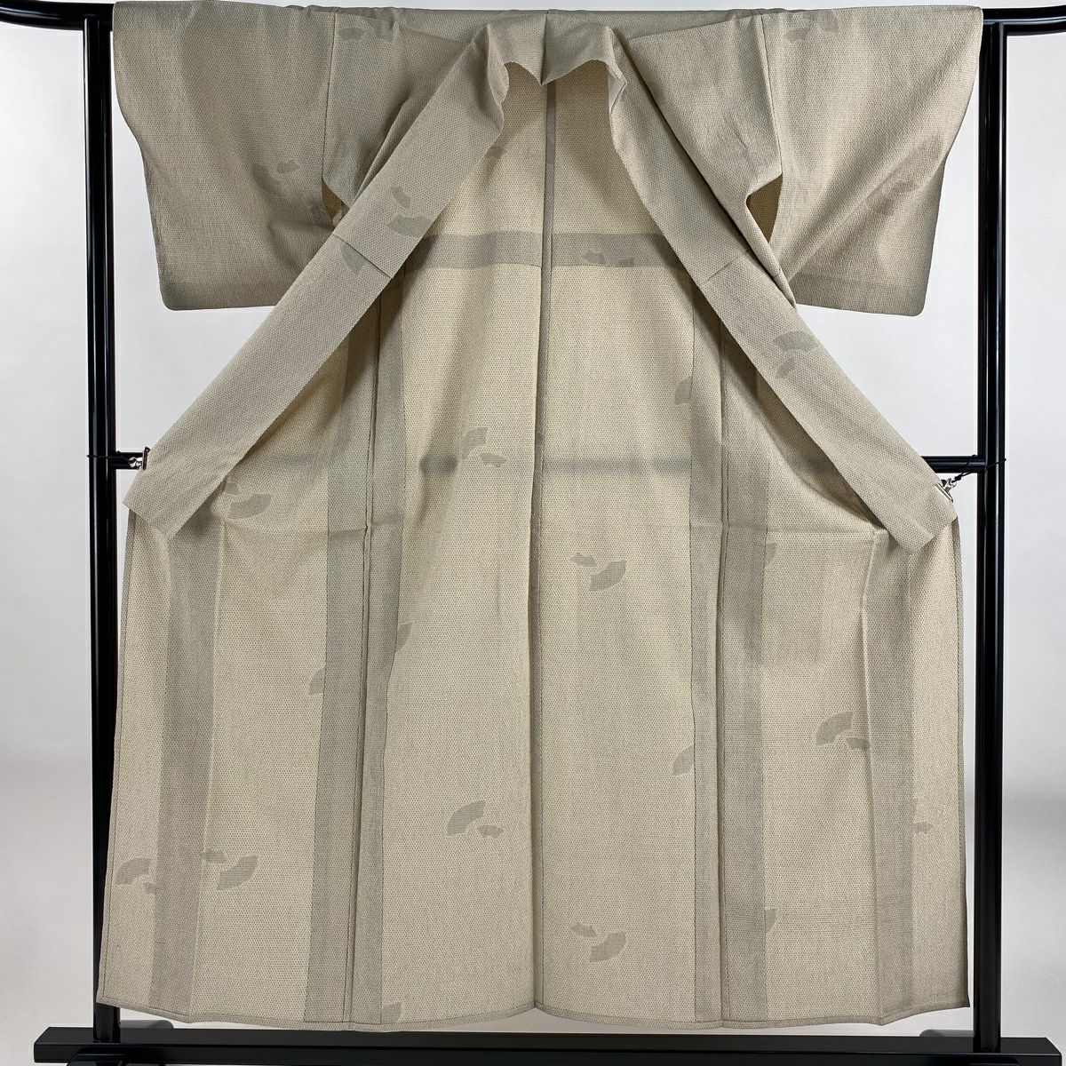 【美品】 紬織 身長156cm 袖長62.5cm S 單層 扇子面 龜甲絣 米色 純蠶絲 優品級