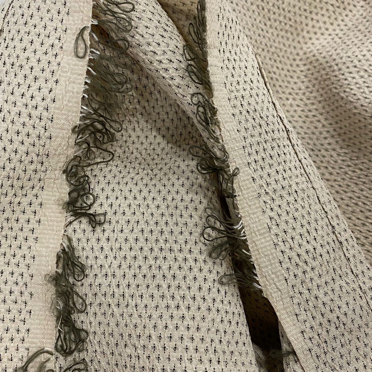 【美品】 紬織 身長156cm 袖長62.5cm S 單層 扇子面 龜甲絣 米色 純蠶絲 優品級