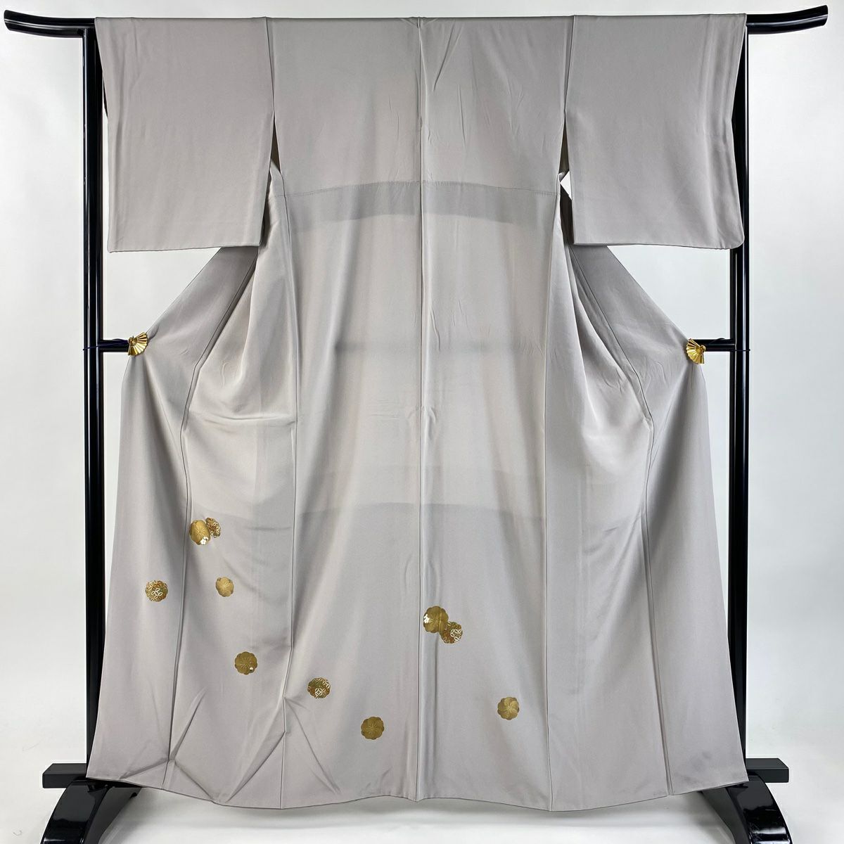 付下 身長162.5cm 袖長64cm M 雙層 梅花 七寶紋 金彩裝飾 刺繡 灰紫 純蠶絲 秀品級