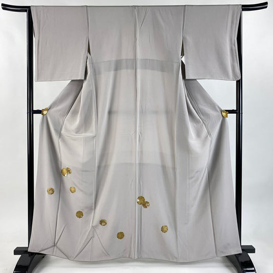 付下 身長162.5cm 袖長64cm M 雙層 梅花 七寶紋 金彩裝飾 刺繡 灰紫 純蠶絲 秀品級