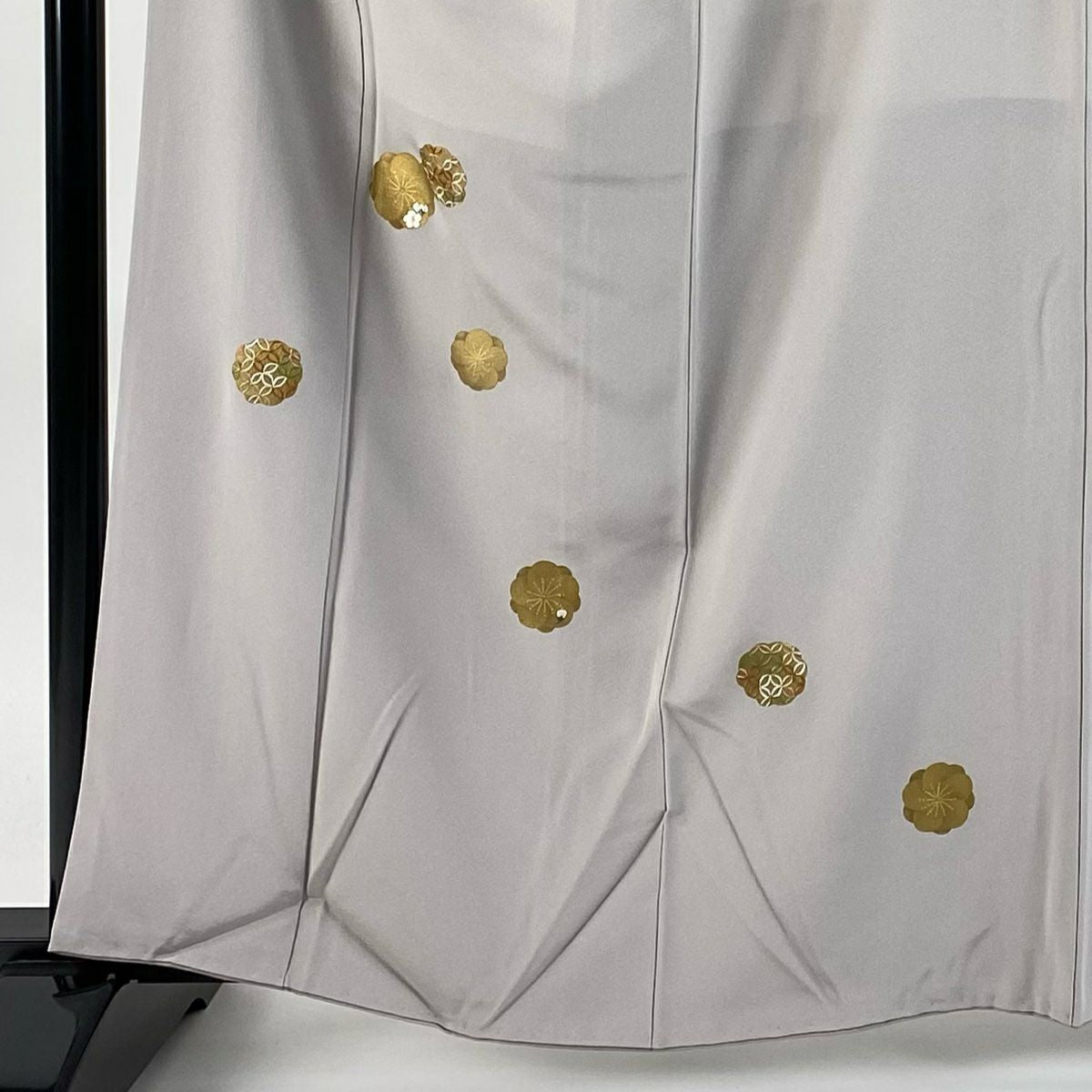 付下 身長162.5cm 袖長64cm M 雙層 梅花 七寶紋 金彩裝飾 刺繡 灰紫 純蠶絲 秀品級