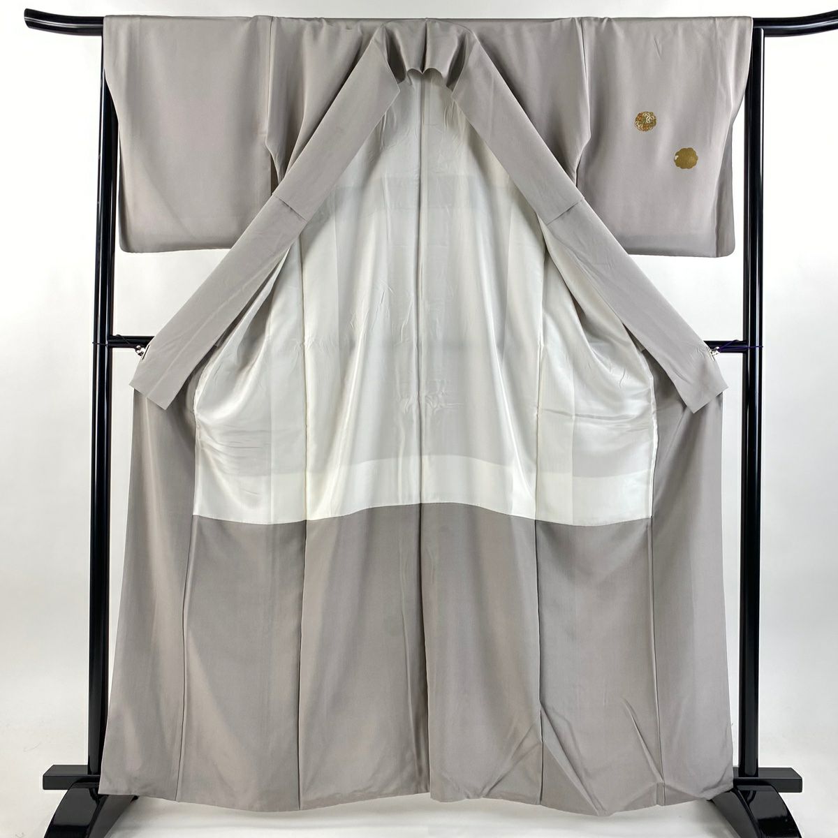 付下 身長162.5cm 袖長64cm M 雙層 梅花 七寶紋 金彩裝飾 刺繡 灰紫 純蠶絲 秀品級