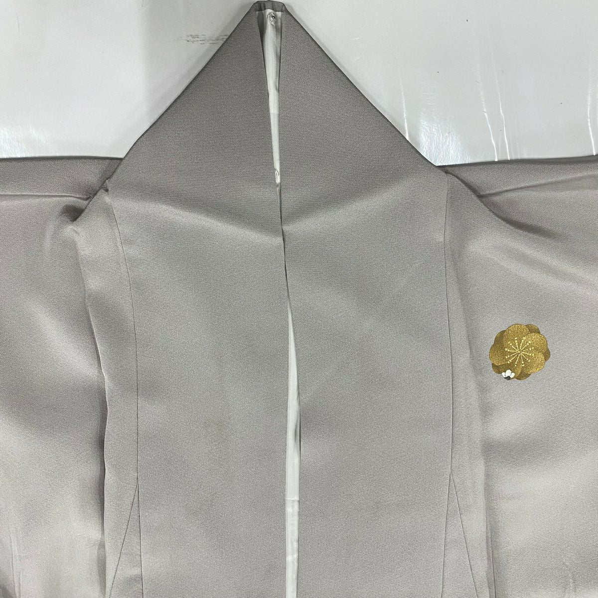 付下 身長162.5cm 袖長64cm M 雙層 梅花 七寶紋 金彩裝飾 刺繡 灰紫 純蠶絲 秀品級