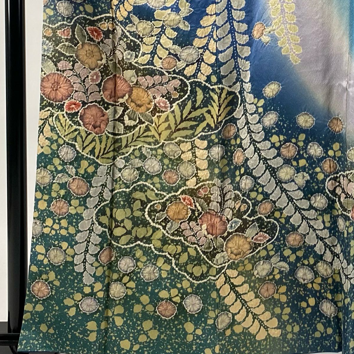 訪問服 身長161cm 袖長64cm M 雙層 辻花染圖案 雲紋 漸層 藍 純蠶絲 逸品級