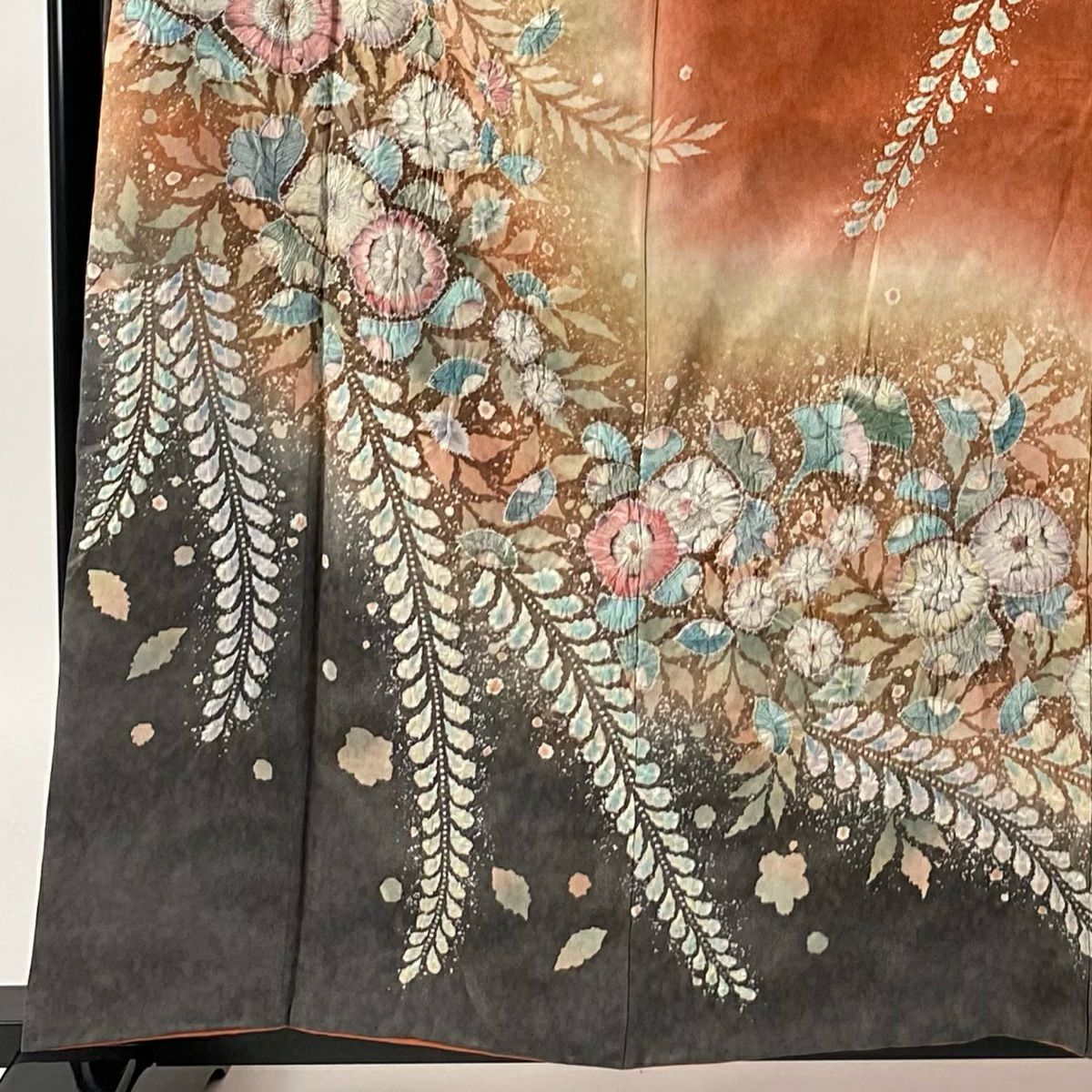 【美品】振袖禮服 身長160cm 袖長63cm S 雙層 翠山工房 落款あり 辻花染 金銀彩 漸層 橙色 純蠶絲 逸品級