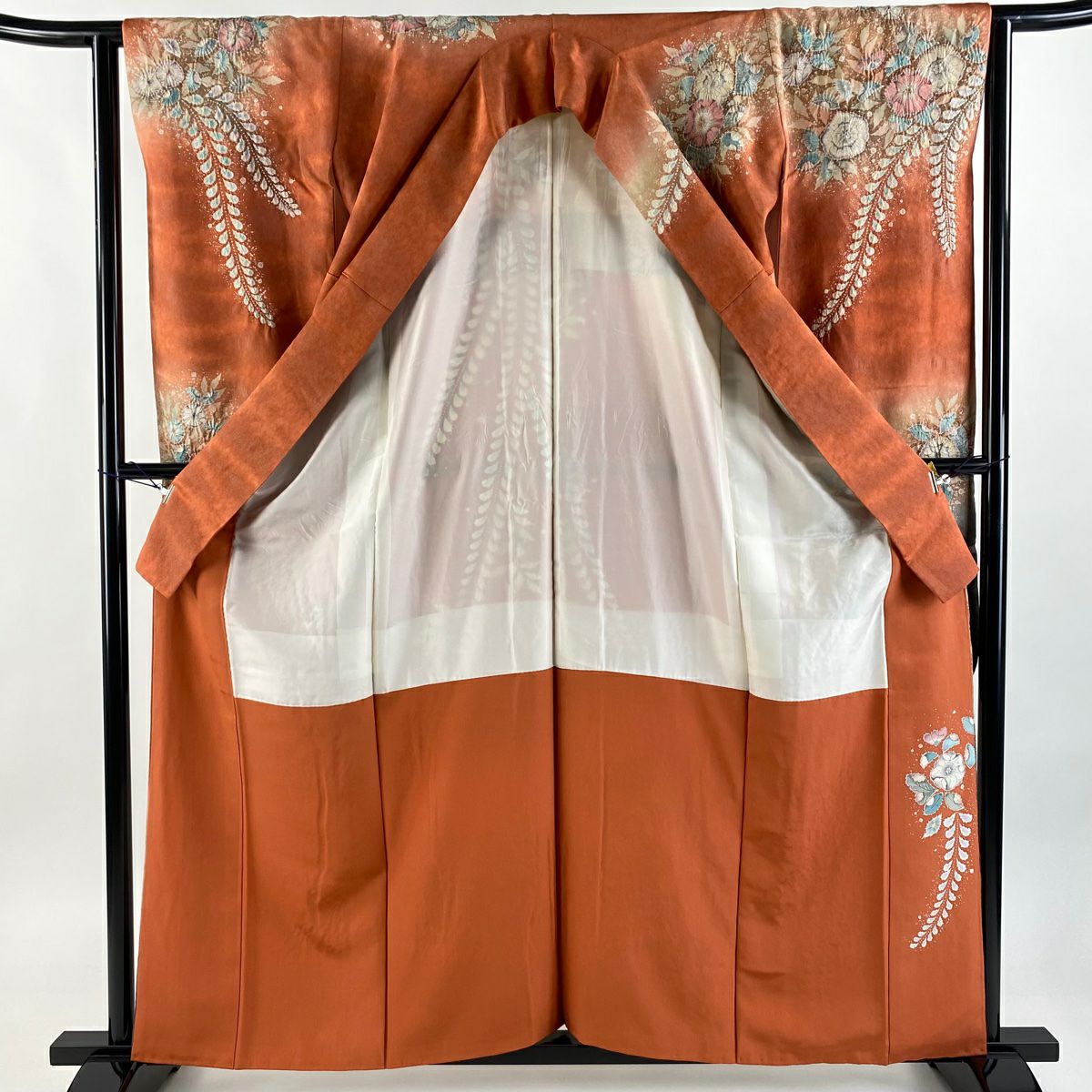 【美品】振袖禮服 身長160cm 袖長63cm S 雙層 翠山工房 落款あり 辻花染 金銀彩 漸層 橙色 純蠶絲 逸品級