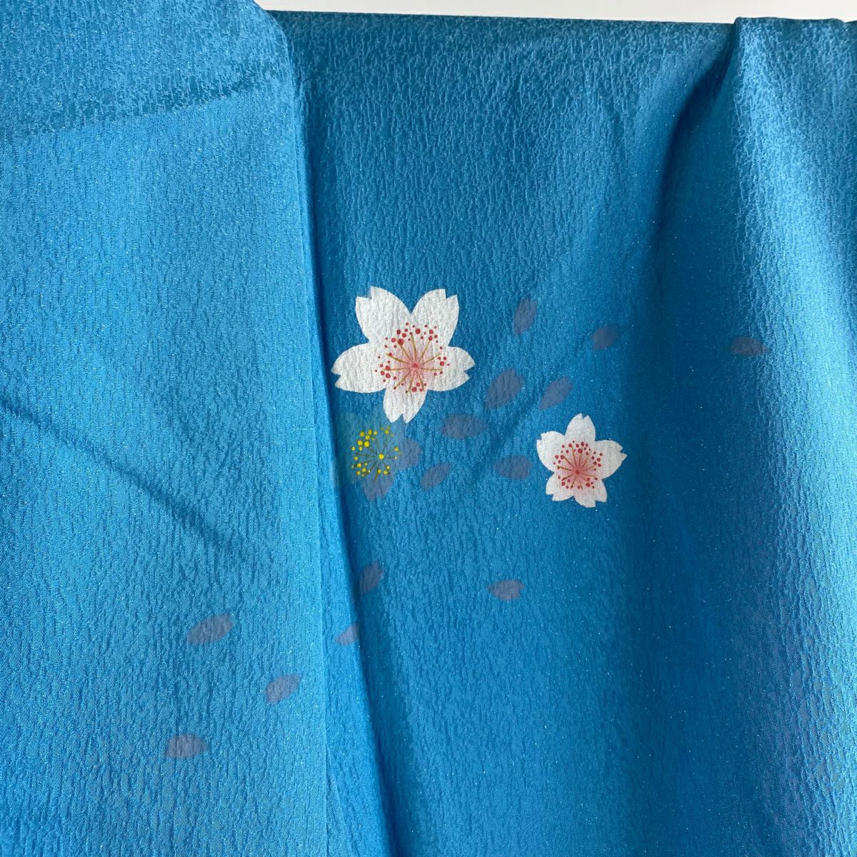 振袖禮服 身長171.5cm 袖長69cm L 雙層 櫻花 流水 銀通 銀線 水色 純蠶絲 逸品級