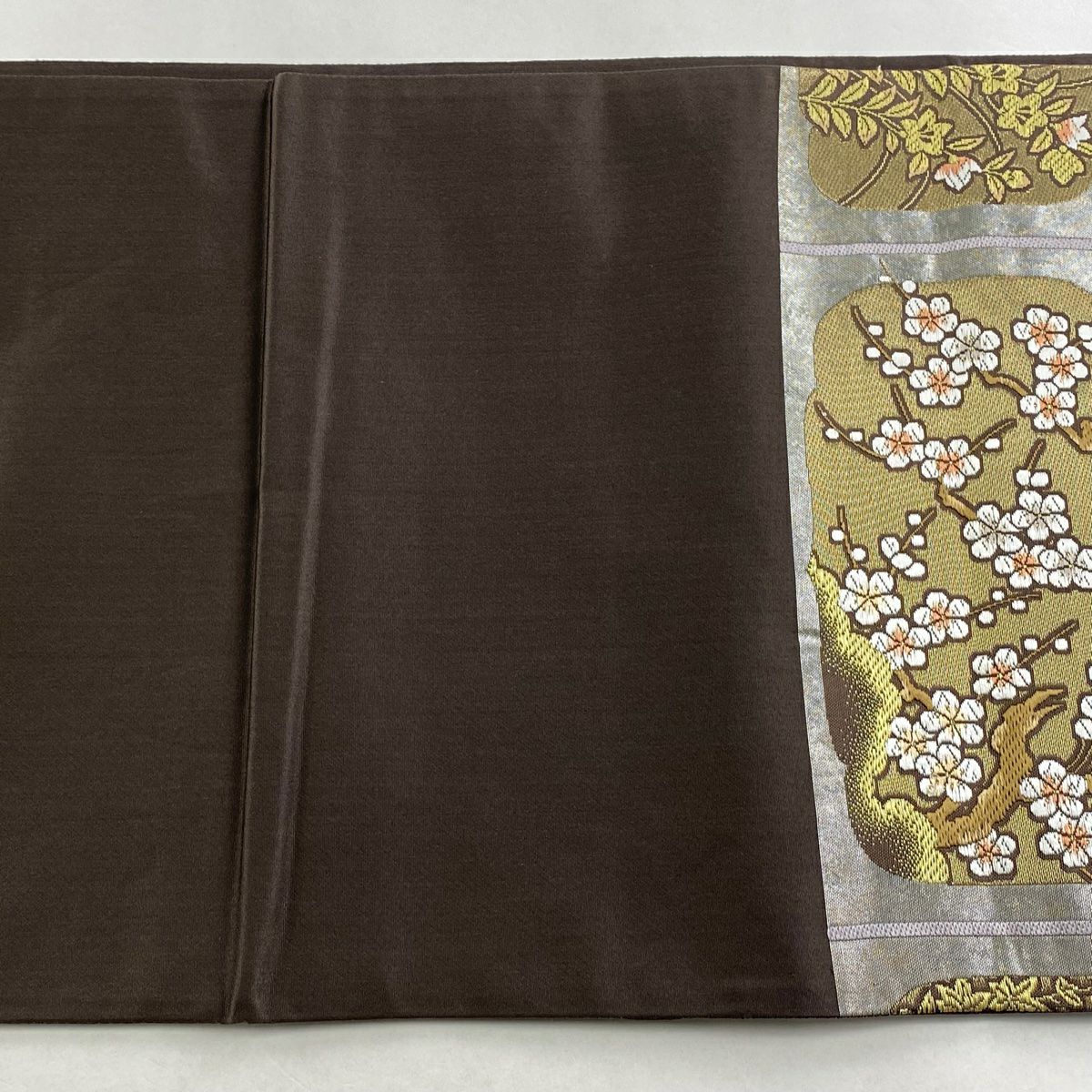 【美品】 袋帶 秀品級 藤 枝花 金絲 金金箔 銀 六通 純蠶絲