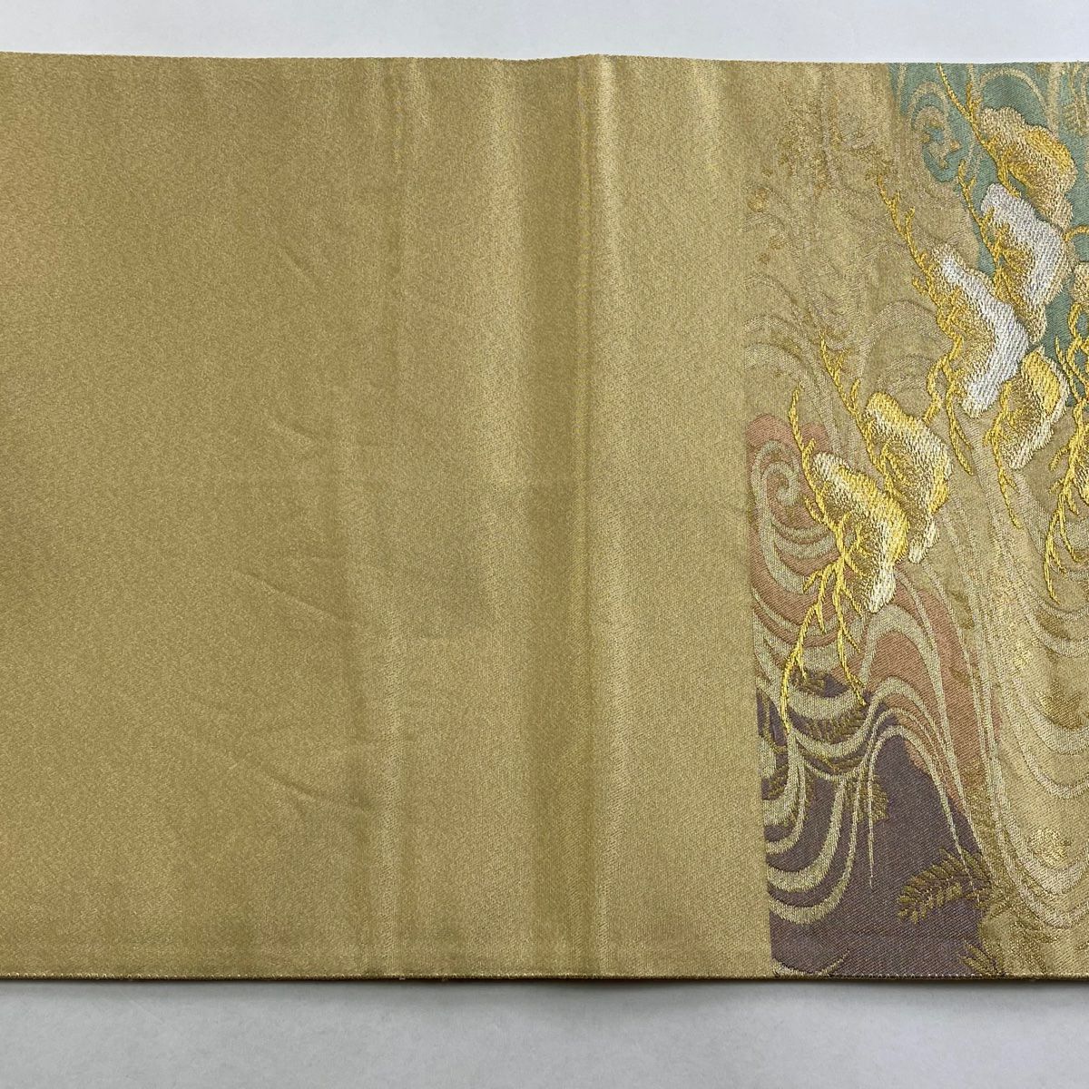 【美品】 袋帶 秀品級 松樹 観世水 金銀絲 金金箔 金色 六通 純蠶絲