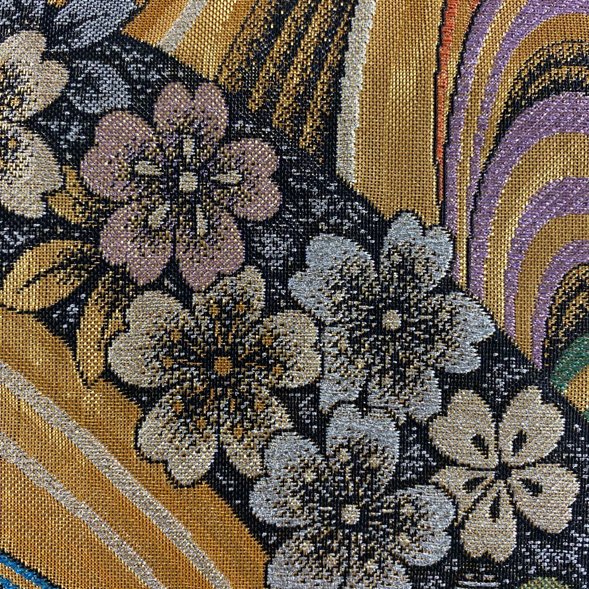袋帶 秀品級櫻花流水 金金箔 金絲金茶 六通 純蠶絲