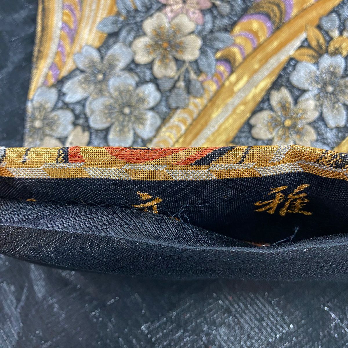 袋帶 秀品級櫻花流水 金金箔 金絲金茶 六通 純蠶絲