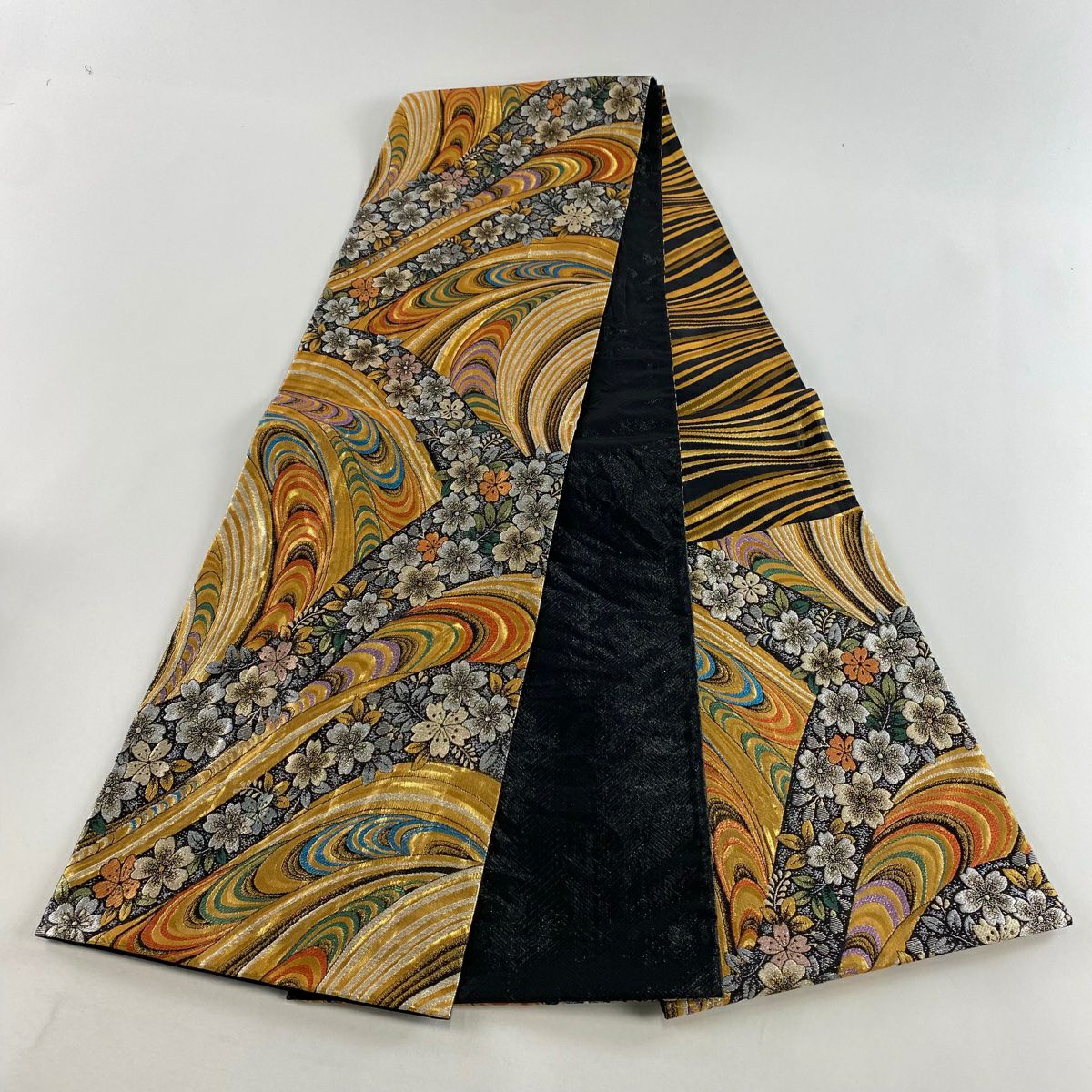 袋帶 秀品級櫻花流水 金金箔 金絲金茶 六通 純蠶絲